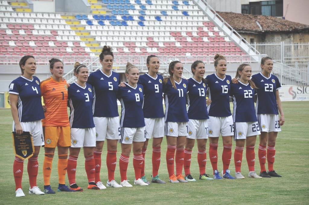 Scottish Women's Football Team Lined up before they take on Albania.
