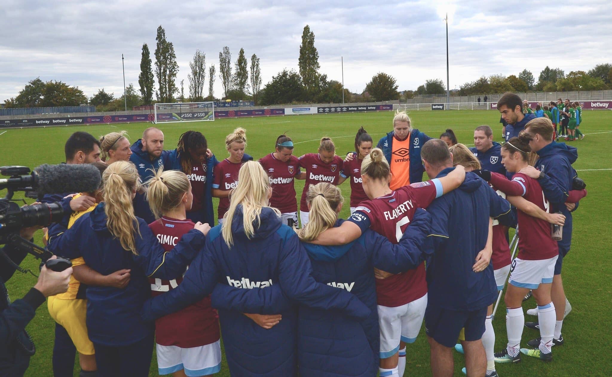 West Ham United Women during a post match huddle