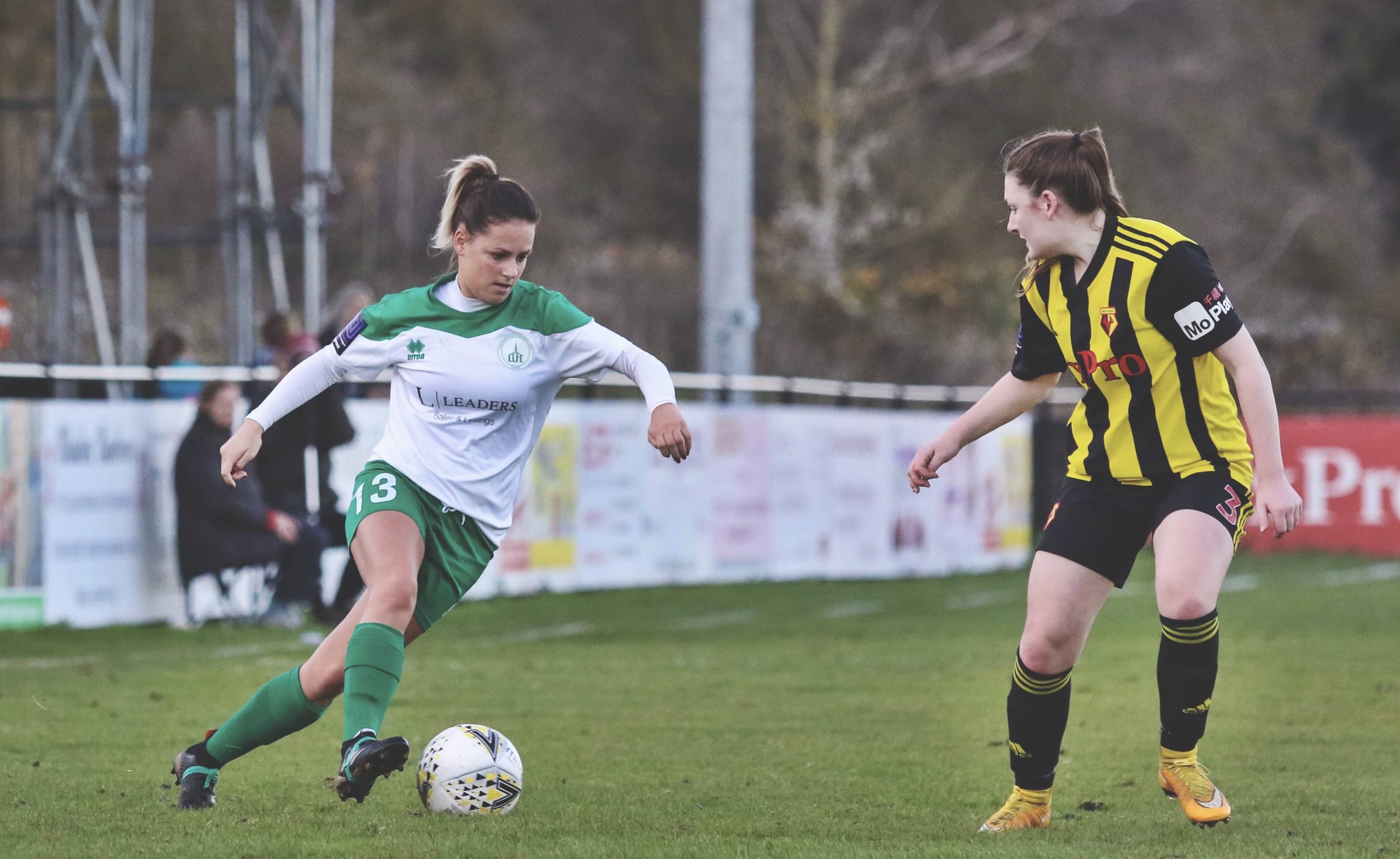Chichester's Khassel takes on a Watford Ladies defender. Photo by Sheena Booker.