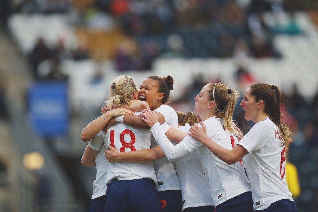 England Lionesses celebrate in the She Believes Cup