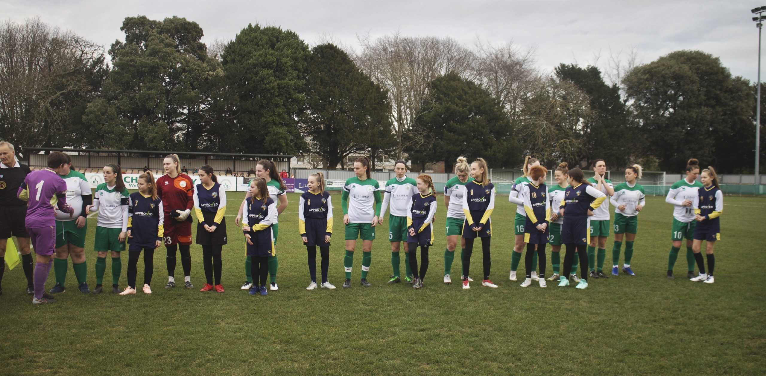 Havant & Waterlooville Girls with Chichester City Ladies prior to their National League tie against Coventry United.