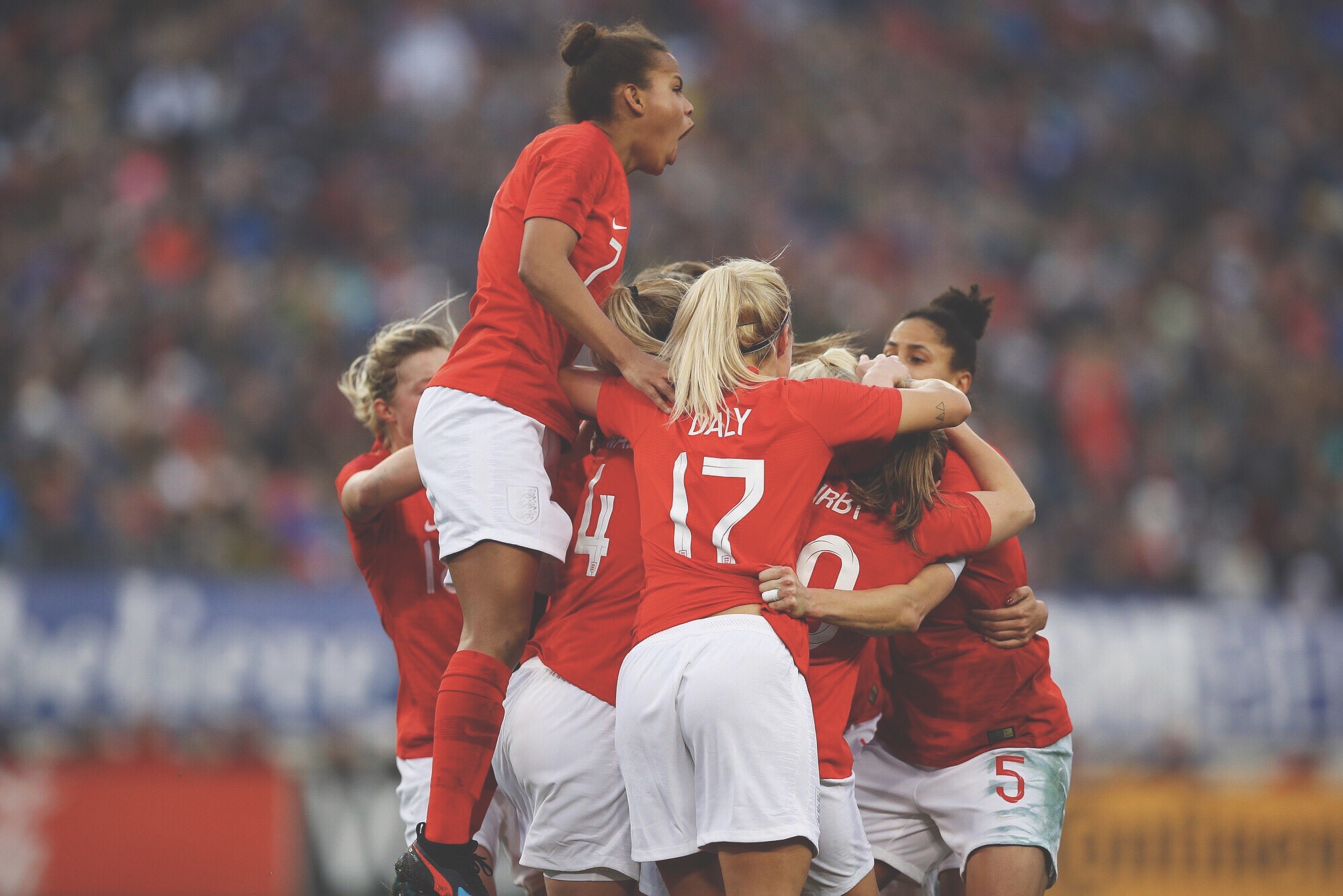 England Lionesses celebrate in the She Believes Cup
